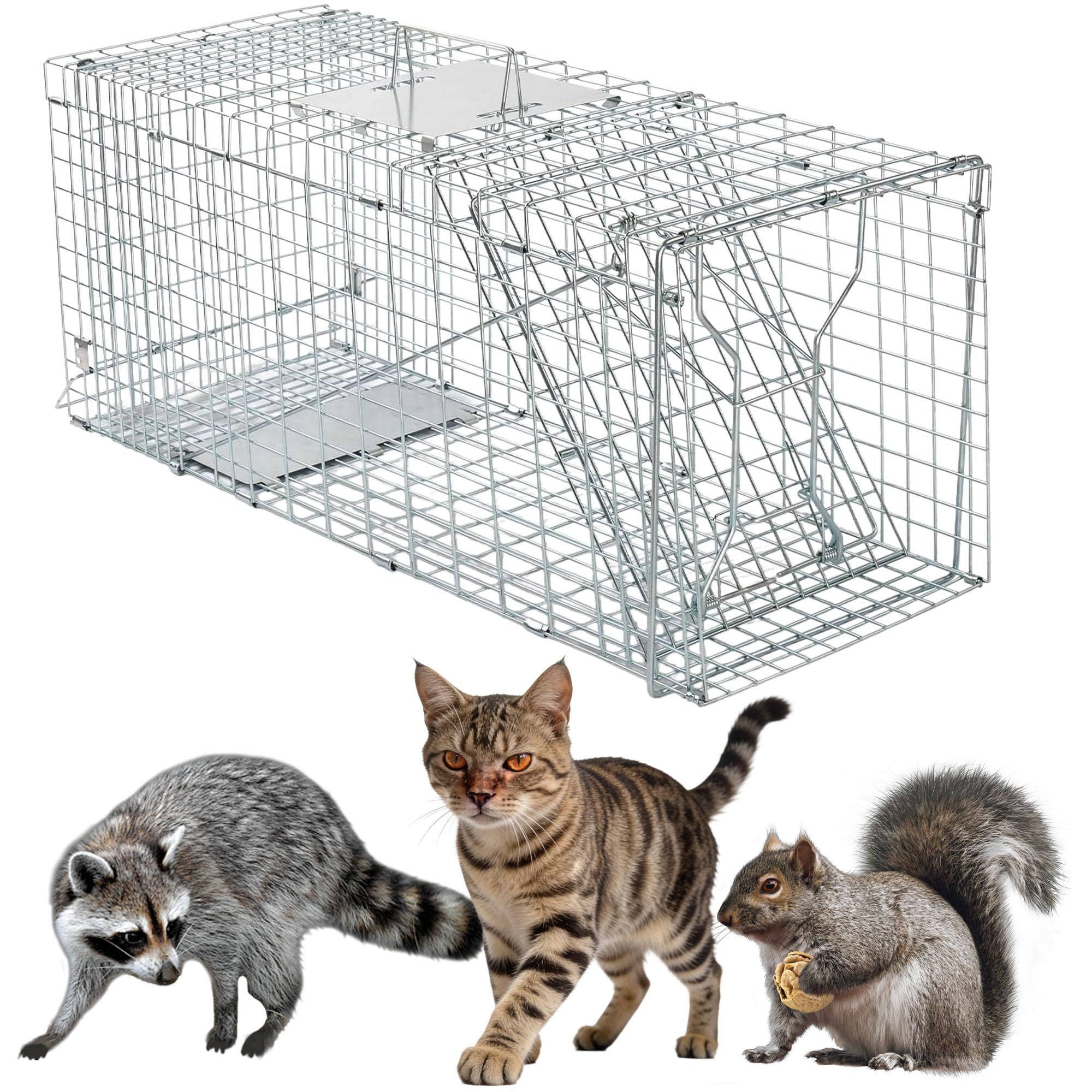 Trampa para Animales Vivos Plegable, Gran Trampa para Gatos Jaula de Captura de Alambre con Asa para Gatos Conejos Ratas Roedores - 79 x 33 x 28 cm