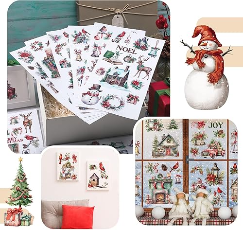 Miniatura 5 de Lincia 10 hojas de calcomanías de Navidad para manualidades y muebles, calcomanías de Navidad para frotar en transferencias, muñeco de nieve, gnomo