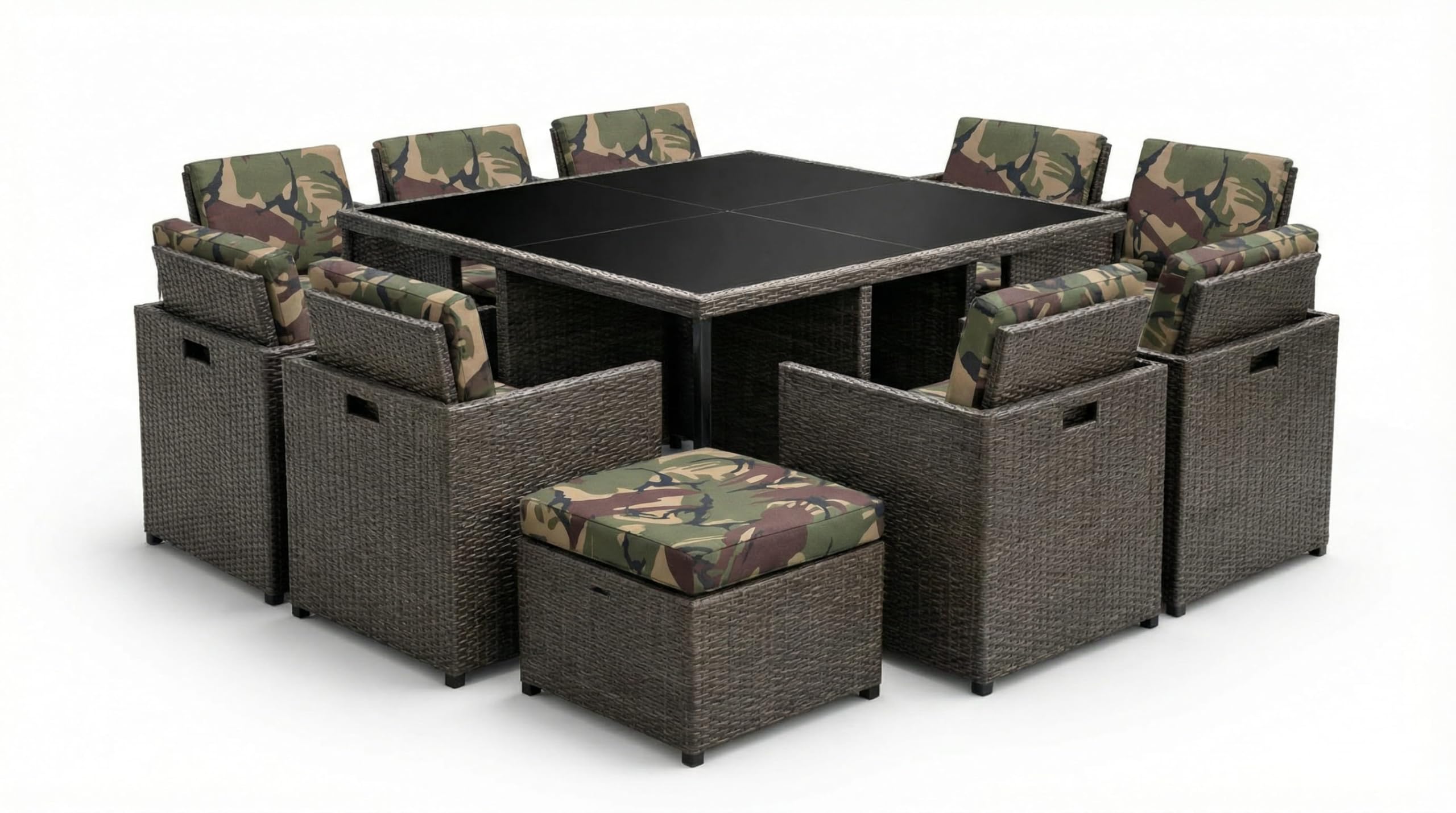 AMANSTYLE LTD 12 Pack Rattan Garden Chair Cushions 43 x 47 x 5cm – High Density Foam Seat Pads – Water Resistant Outdoor Patio Dining Chair Cushion Replacement with Removable Covers (Army Camouflage)