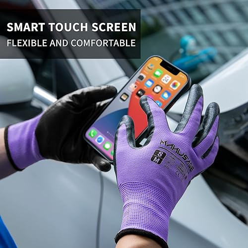 Miniatura 9 de MANUSAGE Guantes de trabajo de seguridad, excelente agarre, guantes de trabajo con revestimiento de palma de nitrilo de espuma de concha de nailon,