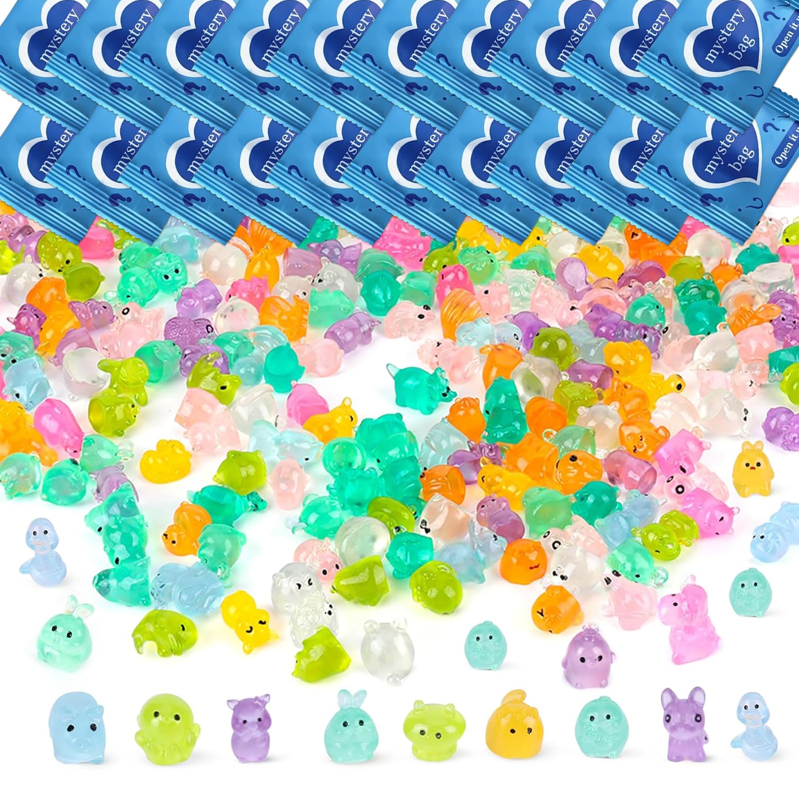 Hwanme 50PCS Mini Resin Animal Mystery Bag,Mini Resin Animals Blind Bags,Glow In The Dark,To Decorate Miniature Landscapes, Aquarium,Garden,Potted Plants,Fish Tank
