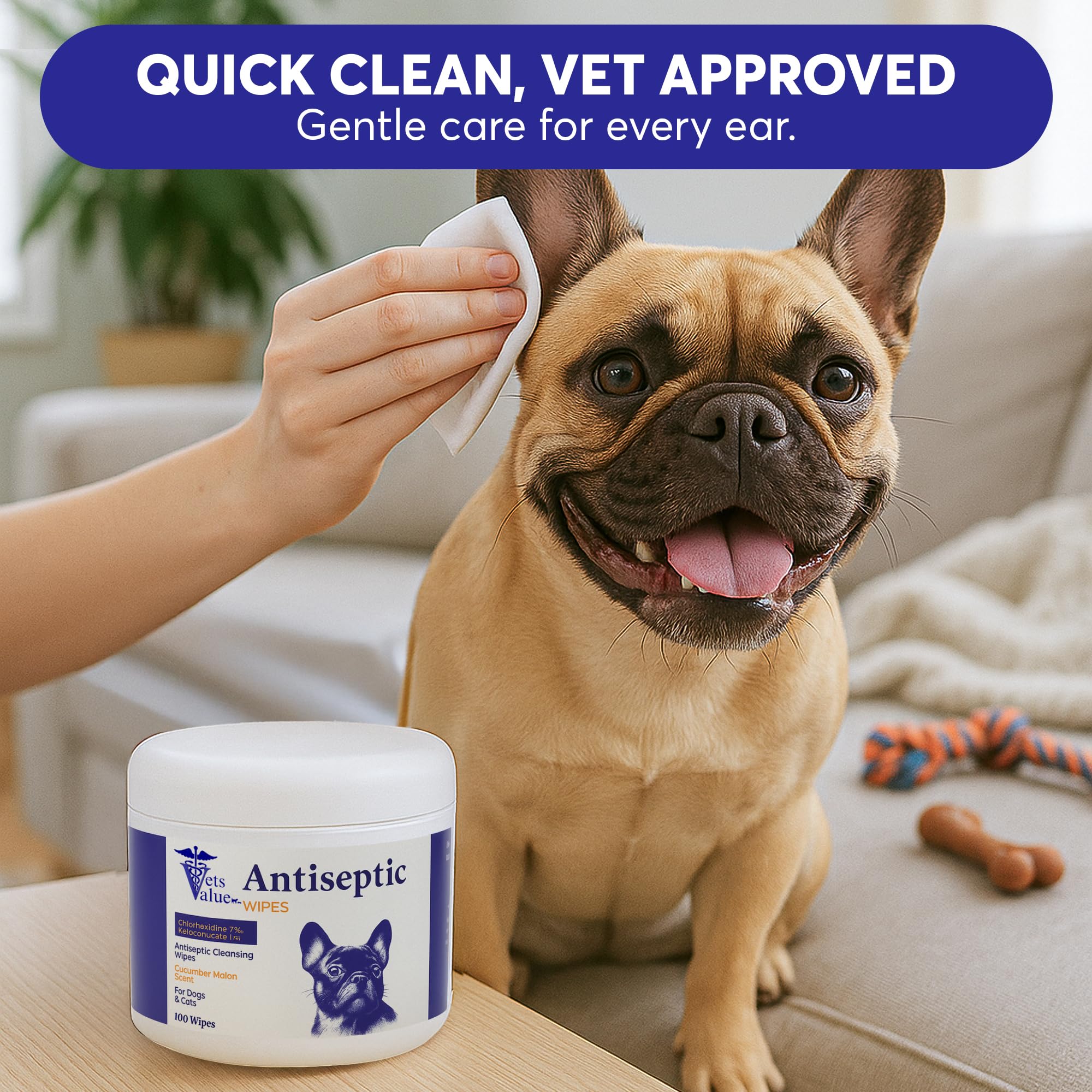 Vet’s Value Ear Cleaning Wipes for Dogs & Cats – 50ct | Alcohol-Free, Hypoallergenic, Soothing Aloe Vera | Gently Cleans, Reduces Odor & Irritation - image 2