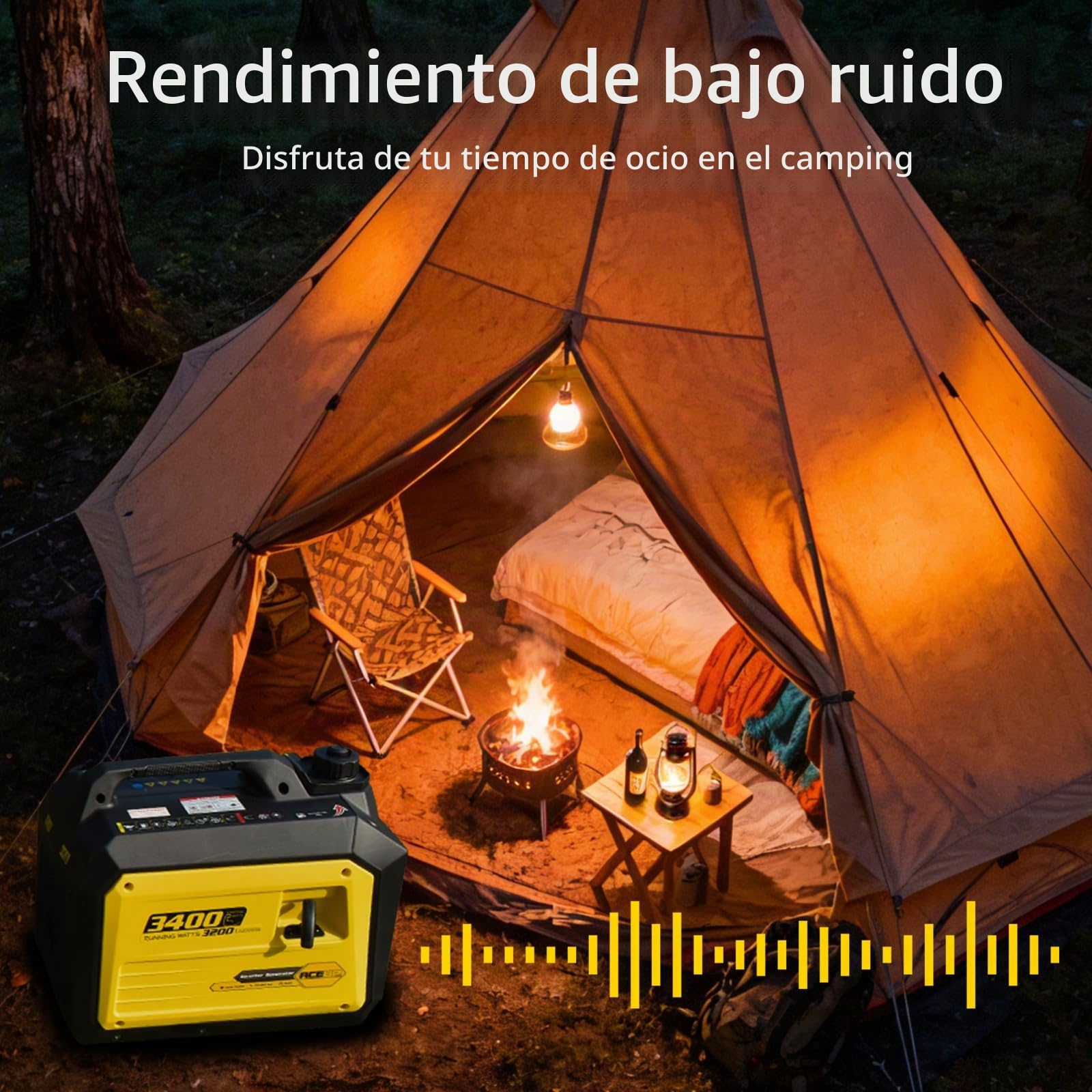 Aceup Energy - Generador inversor portátil de 3400 W, generador de onda sinusoidal pura alimentado por gasolina, silencioso para el hogar, camping, RV, EURO-V, CE