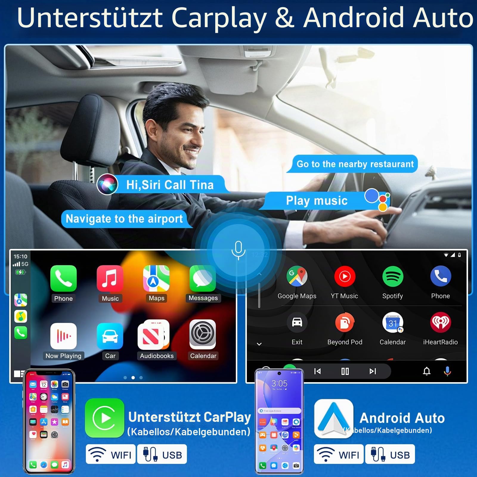2+64G Android 15 Autoradio für FIAT Ducato Peugeot Boxer Citroën Jumper 2006–2023 mit Carplay Android Auto, 10 Zoll Touchscreen Auto Stereo Display Player Radio GPS Navi Head Unit mit FM RDS SWC DAB+