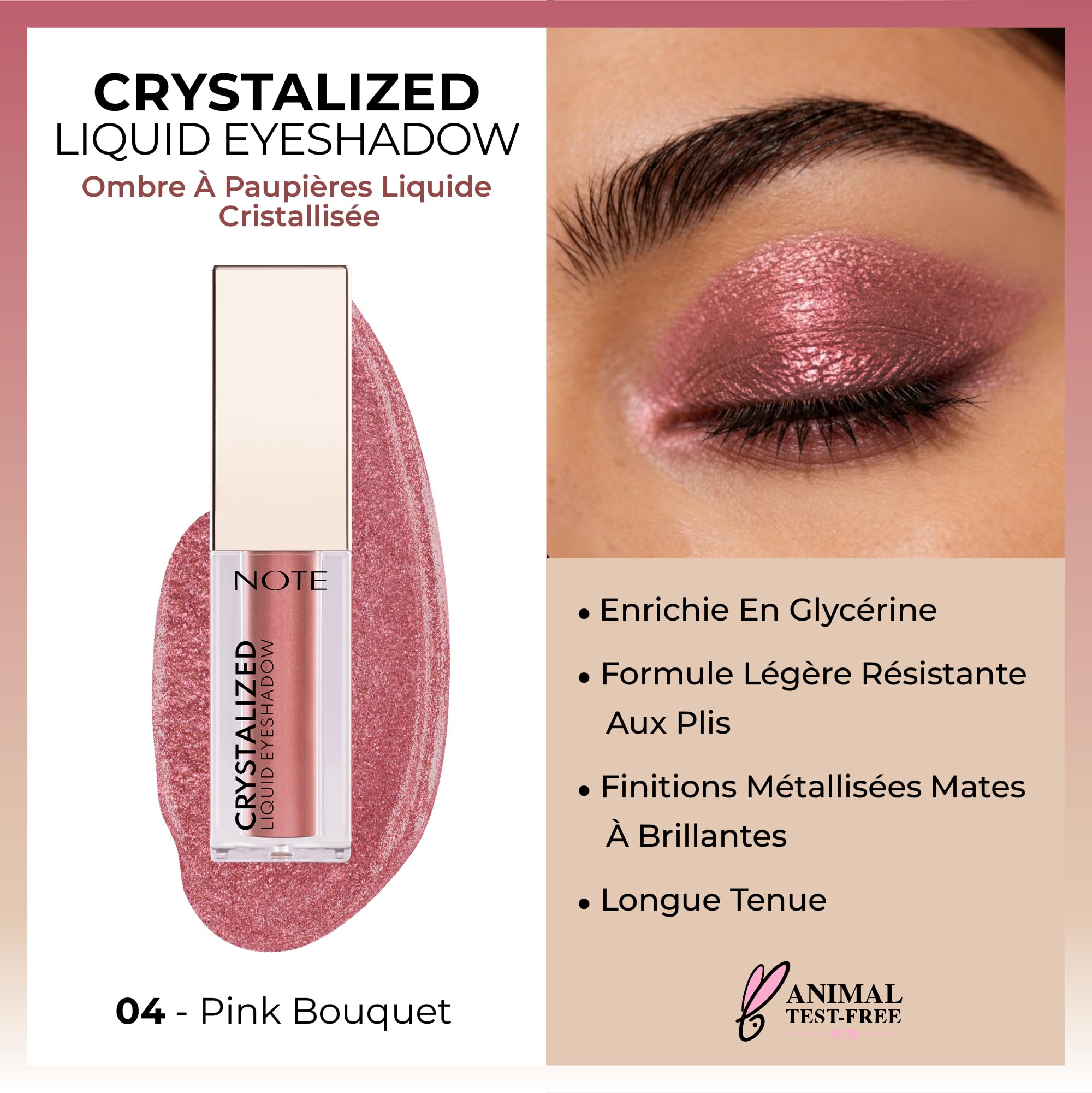 Note Cosmetics Crystalized Liquid Eyeshadow Likit Metalik Göz Farı, 04 Pink Bouquet