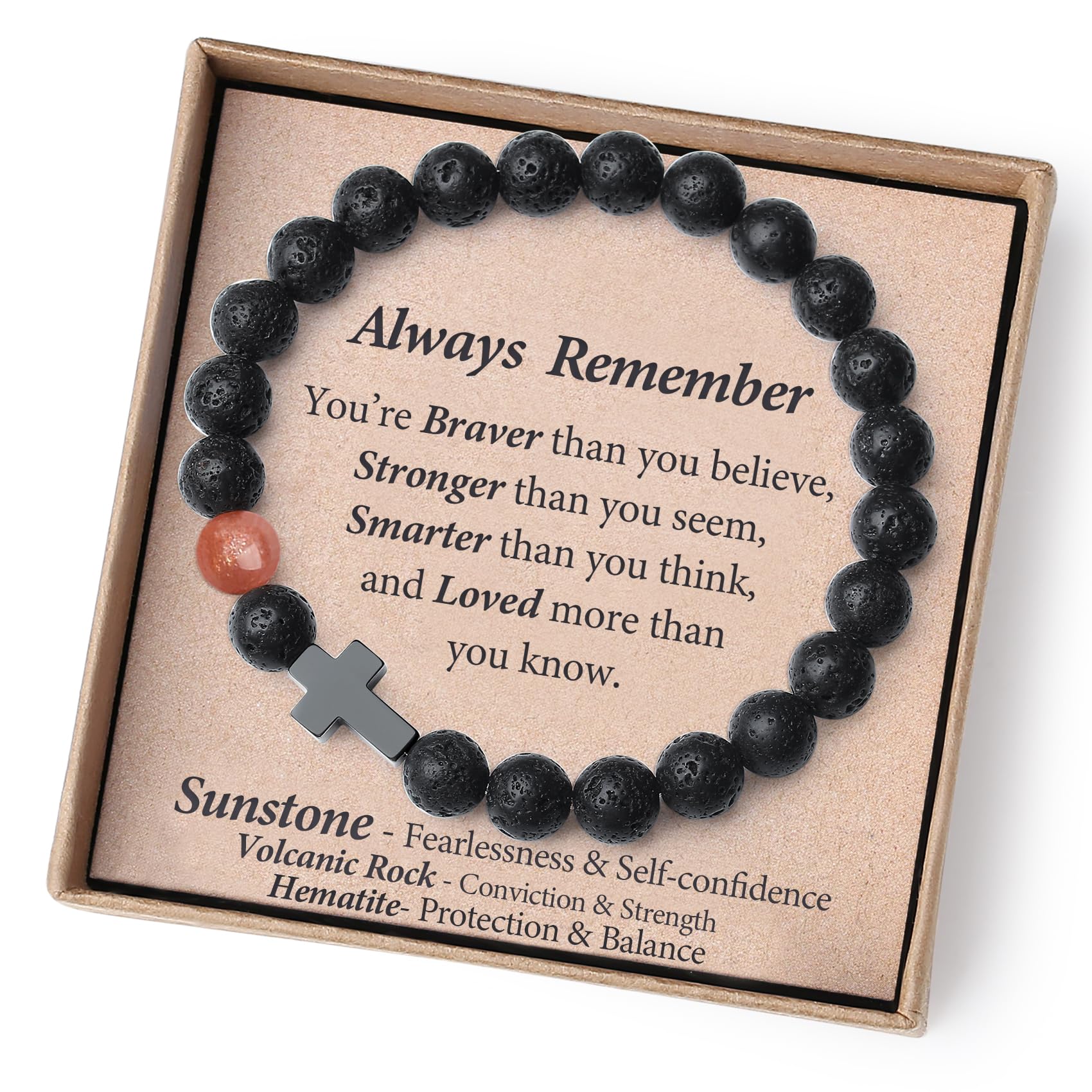 THEMEROL Valentines Day Gifts for Kids Teens Men-Protection Strength Confidence-Masculine Handmade Gemstone Bracelets with Inspirational Card
