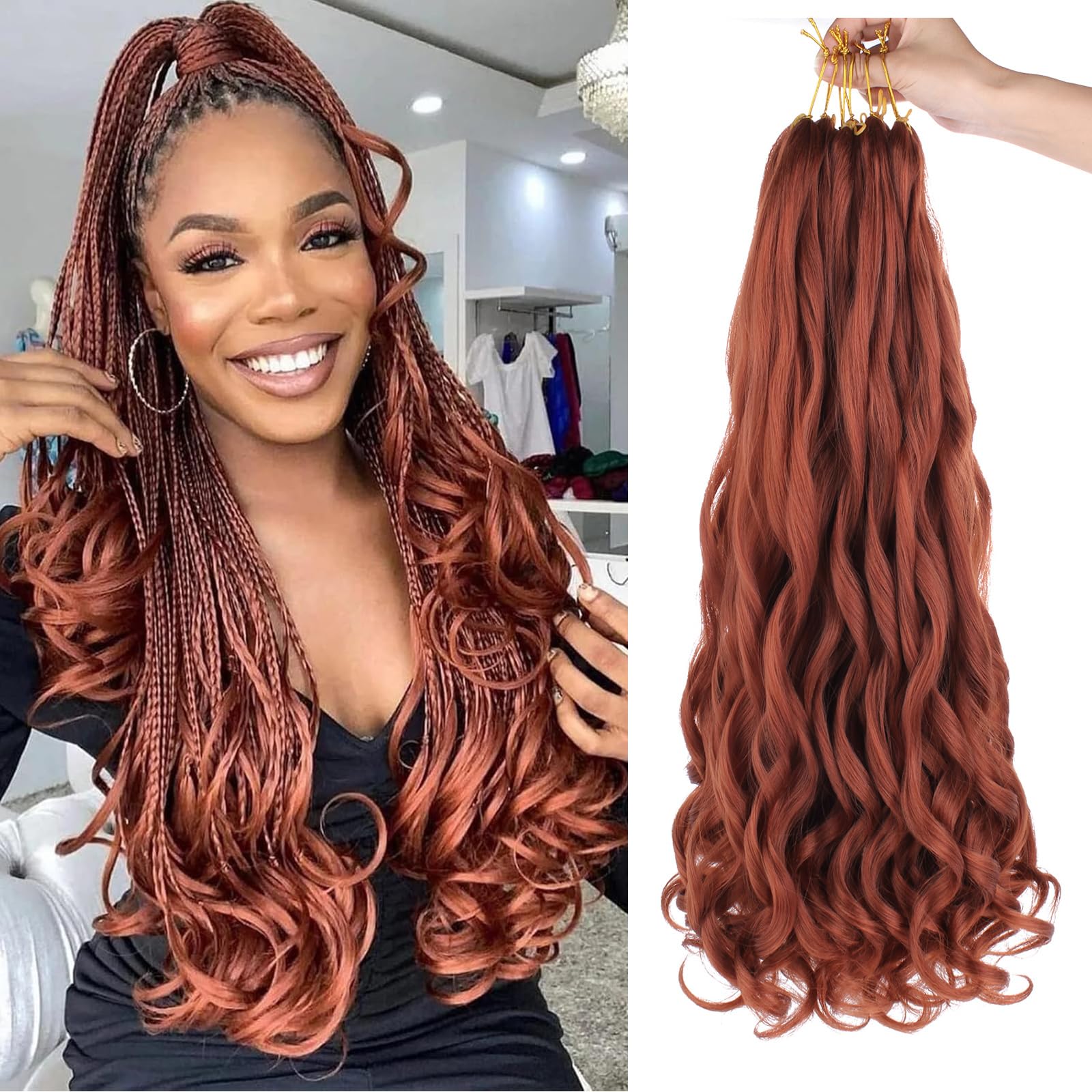 Mscat 18 Inch 8 Packs Pre Stretched French Curly Braiding Hair Loose Wave Bouncy Hair Extensions 350#, 18 Inch (Pack of 8)
