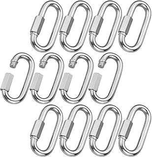 ZIQI 12Pack Stainless Steel Quick Link M8 5/16 Inch Quick Chain Links Connector, Heavy Duty D-Shape Locking Carabiners for Trailer, Swing, Hammocks, Camping, 1500LB Capacity