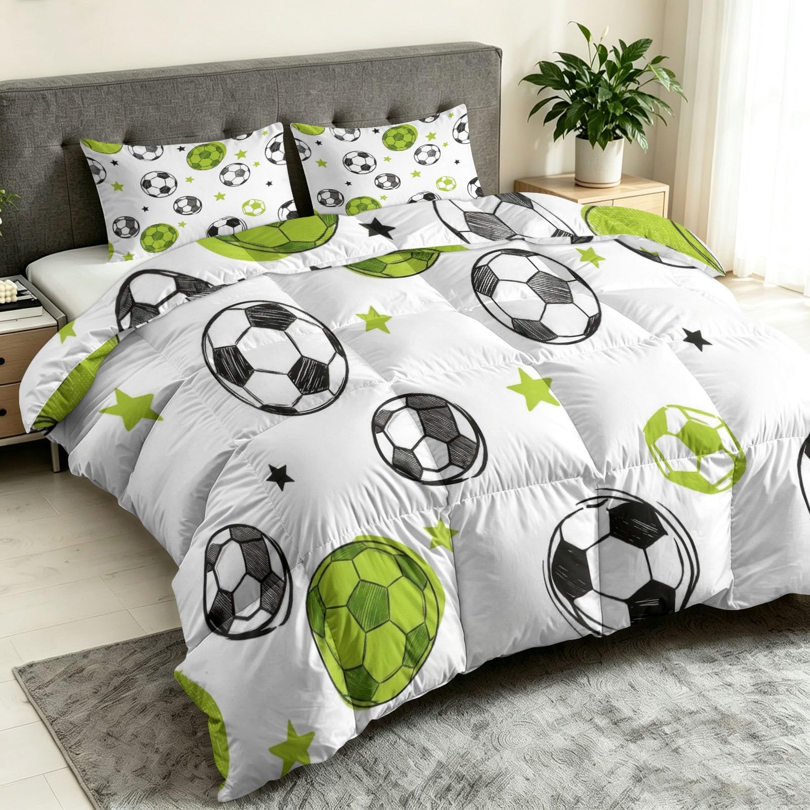 Cartoon Sports Style Zestaw pościeli bez poszewki na kołdrę 230 x 220 cm, 7,5 Tog, miękka, całoroczna, dwustronna kołdra, geometryczna krata, 3-częściowa kołdra z 2 poszewkami na poduszki 50 x 75 cm