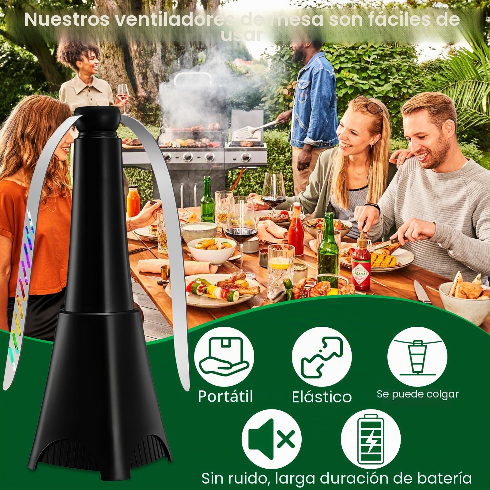 Ventilador Repelente de Moscas, Repelente de Insectos de Picnic, Ventiladores para Moscas, Ventilador de Mosca para Terraza, Picnic, Barbacoa, Exterior e Interior(2 Pieza)