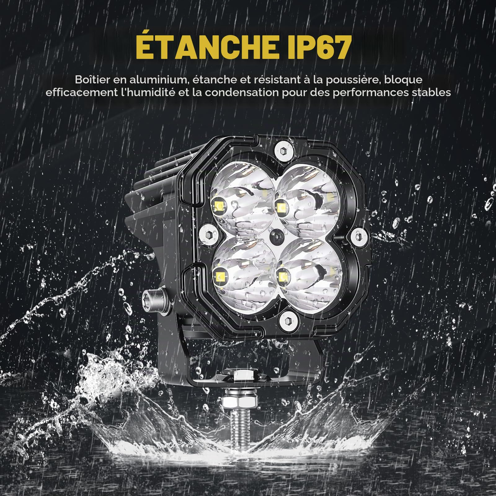 RIGIDON 2x Mini Phare travail led, 3 pouces 30W 3000LM Fuex Led 4x4 Carré