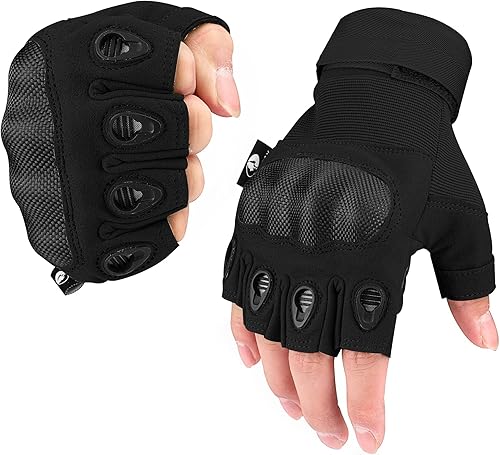Mossy Oak Guantes tácticos sin dedos, guantes de ciclismo con nudillos duros para entrenamiento de deportes al aire libre, paintball, caza, ciclismo