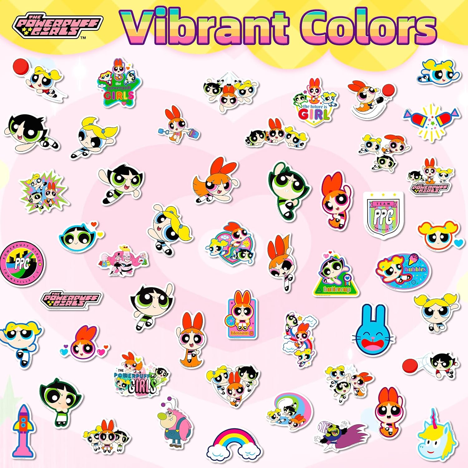 The Powerpuff Girls Stickers Waterproof, 50 PCS Vinyl Cartoon Stickers for Water Bottles Laptop Skateboard Guitar Phone Case