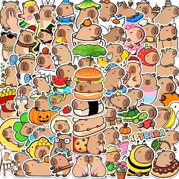 120 Pieces Capybara Stickers, Cute Vinyl Stickers for Water Bottles, Laptops, Luggage, Helmets, Waterproof Kawaii Animal Stickers, Capybara Party Gifts Glossy