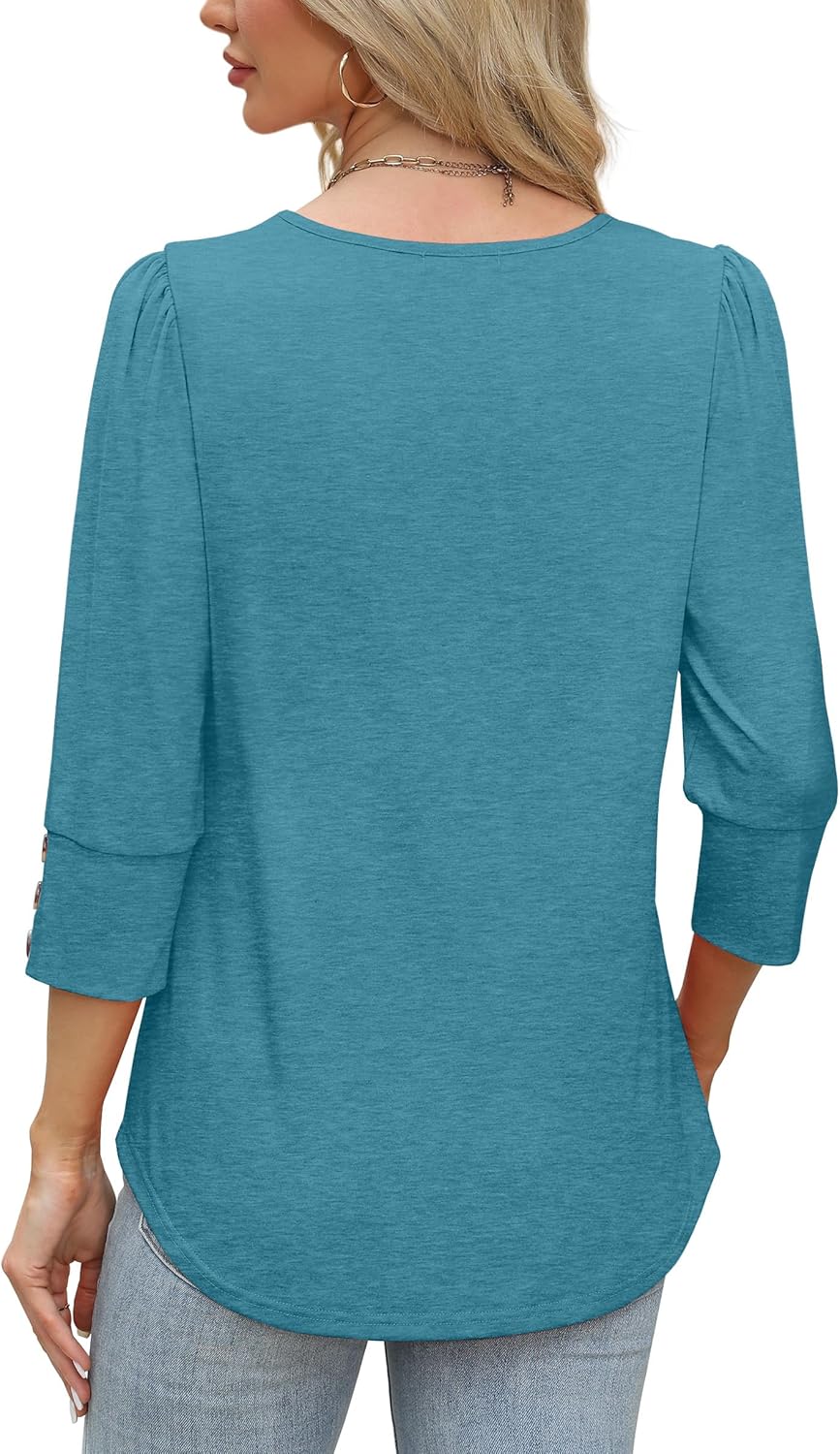 WIHOLL 3/4 Length Sleeve Womens Tops with Button Cuffs Dressy Casual V Neck Summer Outfits Early Fall Fashion Spring Clothes - Image 5