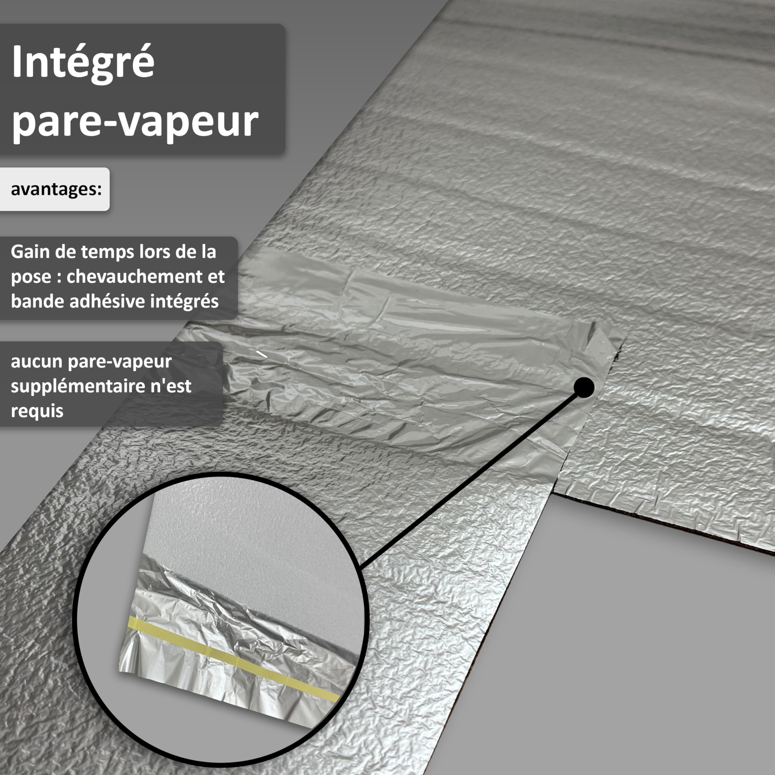 Sous-couche d'isolation acoustique aux chocs uficell® ALU Plus en mousse PE avec pare-vapeur en aluminium, idéale pour les sols stratifiés et parquetés, épaisseur : 3 mm (épaisseur 3 mm | 25 m²)