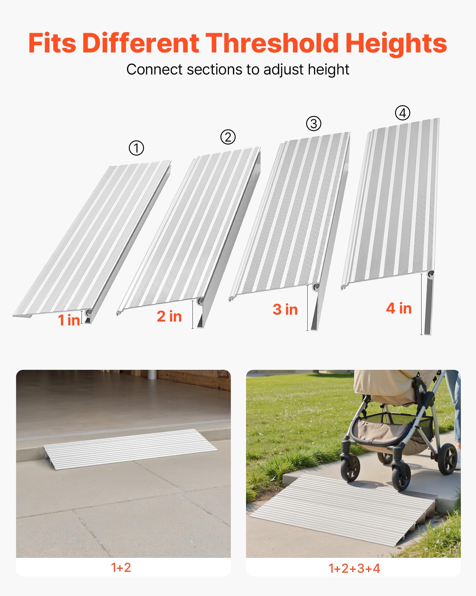 VEVOR Rampa progowa do drzwi, 550 x 865 x 115 mm, rampa dla wózków inwalidzkich ze stopu aluminium o nośności 360 kg, rampa do schodów domowych, do wózków inwalidzkich, skuterów, rowerów trójkołowych