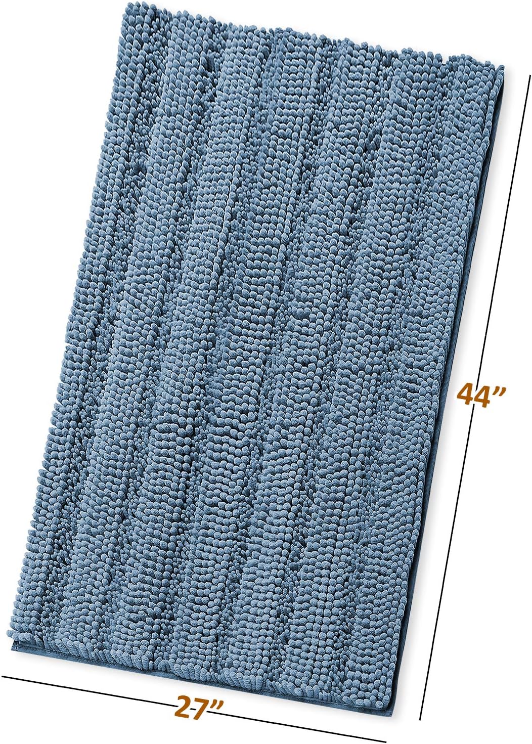 Clara Clark Chenille Bathroom Rugs, Ultra Soft Plush Shaggy Bath Mats for Bathroom, Machine Washable Non Slip Backing Rubber Bath Rugs, 44 x 26, Blue Heaven
