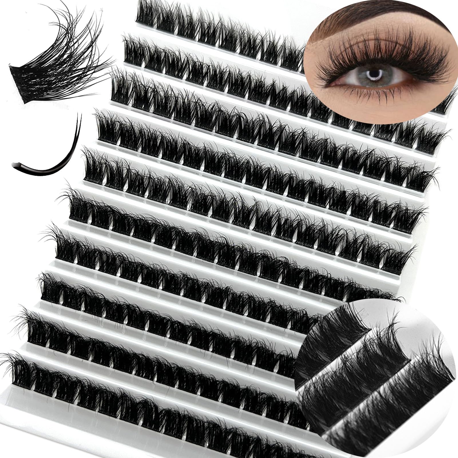 Mink Lash Clusters Wispy Soft Cat Eye C Curl Natural Mega Volume Lash Clusters, DIY Eyelash Extensions Clusters 10-16mm Mixed Individual 150 Clusters Lashes