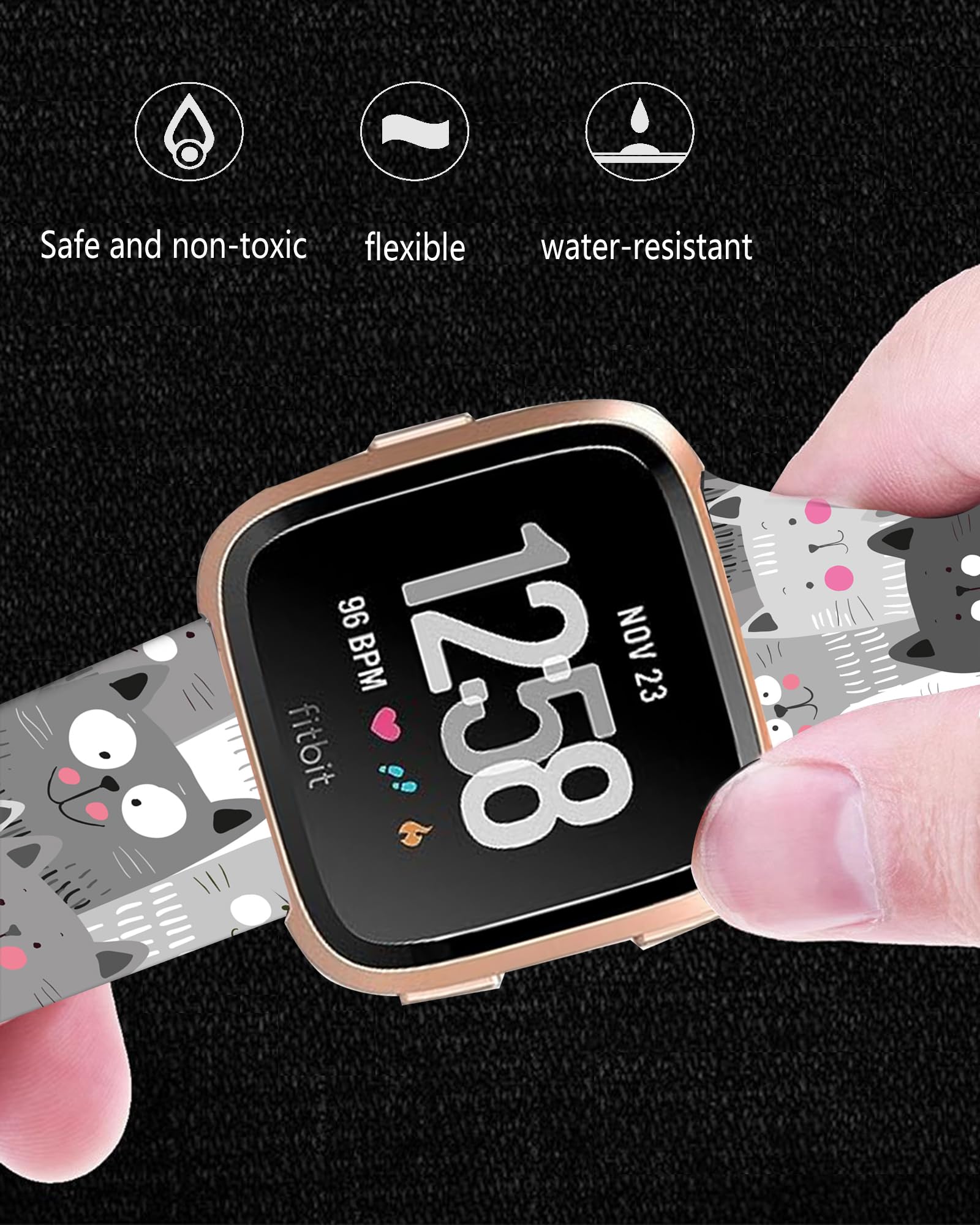 ANDRIU Compatible with Versa 4/Versa 3/Sense/Sense 2 Band for Women Girl, Cute Fadeless Replacement Sport Band Strap for Versa 4/Versa 3 Smartwatch(Cute Cats)