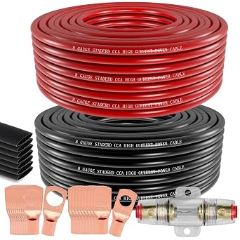 8 Gauge Wire 50Ft CCA Battery Cable Black/Red 25Ft Each 12V