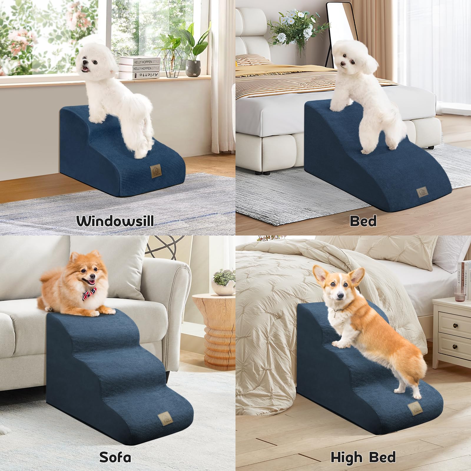2-stufige Hundetreppe Aus Schaumstoff – 72x40x35 Cm, Rutschfeste Unterseite, Waschbarer Bezug, Bis 27 Kg, Grau