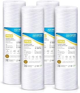 PPW20 5 Micron 2.5" x 20" String Wound Sediment Filter Set – Replacement Cartridges for Whole House & Under Sink Systems, Durable Depth Filtration (4, 20 x 2.5)