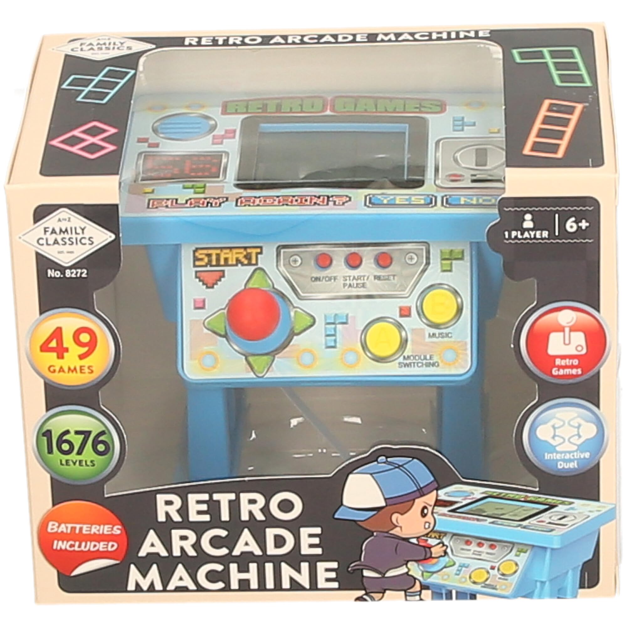 Retro Games Machine, 49 Games, 1676 Levels, Interactive Family Classic Gaming Console, Ages 6+, Blue - Yellow - Red - Image 3