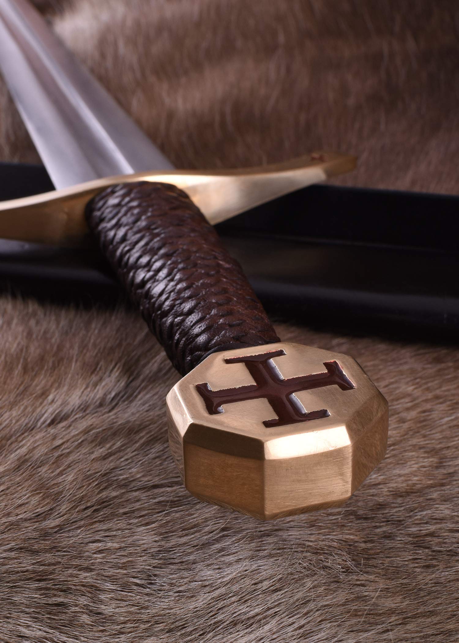 Battle-Merchant Templerschwert aus echtem Stahl mit Scheide, Kreuzritter | echt Metall, Schwert für Erwachsene, Ritterschwert für Mittelalter-Kostüme, Dekoschwert