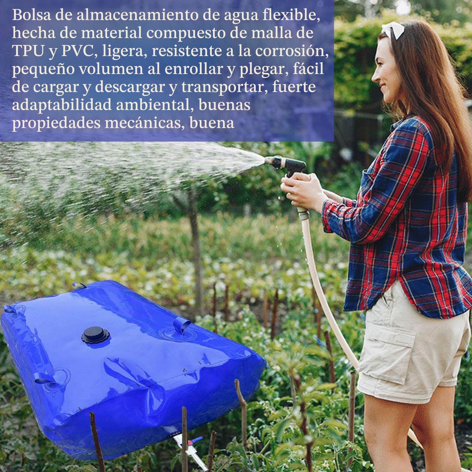 Bolsa de agua plegable de 100 litros, con grifo, depósito de agua de gran capacidad para jardín, camping, barbacoa, pesca