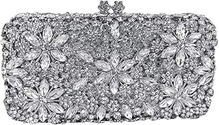 Women Snowflake Evening Bags Wedding Bridal Flower Crystal Clutch Purse Party Box Rhinestone Handbag (Mini,Silver)