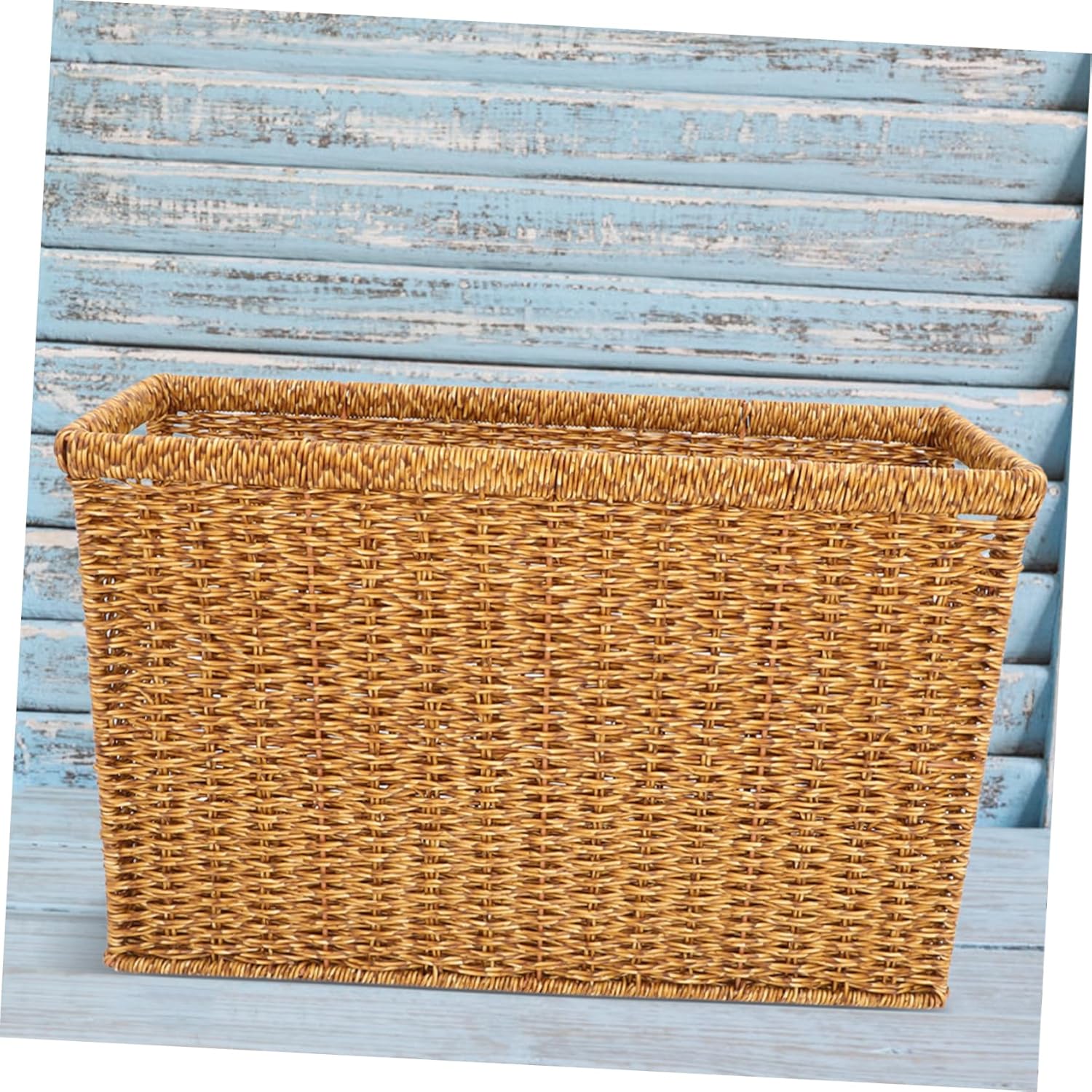 Hand Woven Rattan Magazine Basket Rustic Storage Bin for Newspapers Clothes Files Traditional Japanese Design for Home Organization