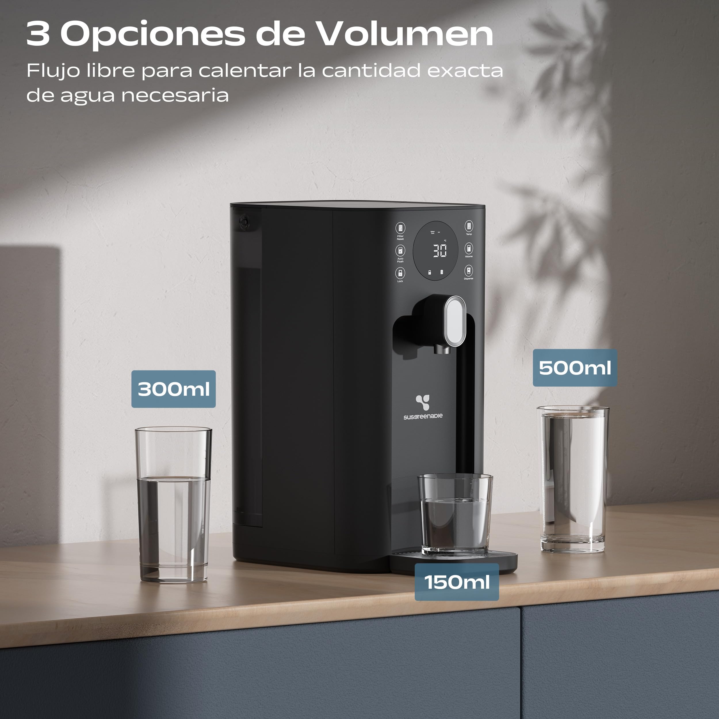 CIARRA X SusGreenable Purificador de Agua por Ósmosis Inversa de Sobremesa, Agua Caliente Instantánea 3s, 4 Temperaturas, Filtro RO 5 Etapas, Depósito 4.3L, Pantalla TDS, Sin Instalación