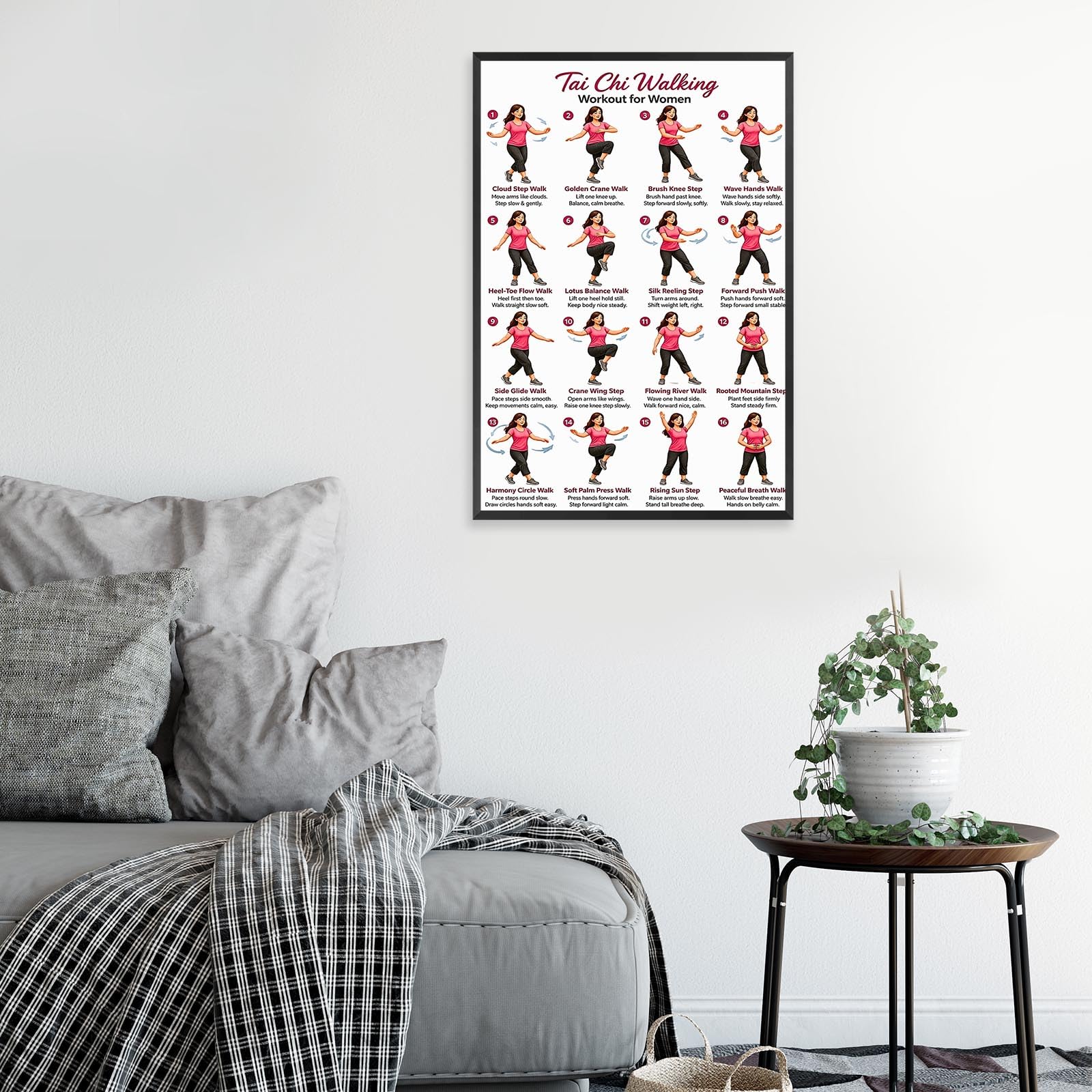 Tai Chi Walking Workout for Women Poster Balance & Mindful Movement Exercise Chart(8x12inchs，Unframed) — view 4