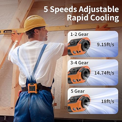 Miniatura 2 de Socool Ventilador de cintura portátil de 10000 mAh con clip en ventiladores personales recargables, ventilador de camisa de cinturón portátil de