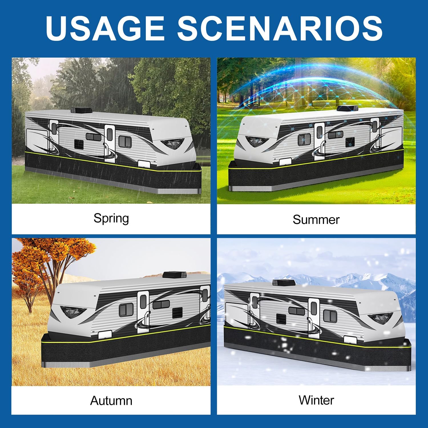 RV Skirting Kits for Winter - Heavy Duty Insulated Camper Skirt for Travel Trailer, 5th Wheel & Motorhome, All Weather Waterproof Windproof Cold Weather & UV Resistant Underpinning Cover, 65ft x 2.6ft