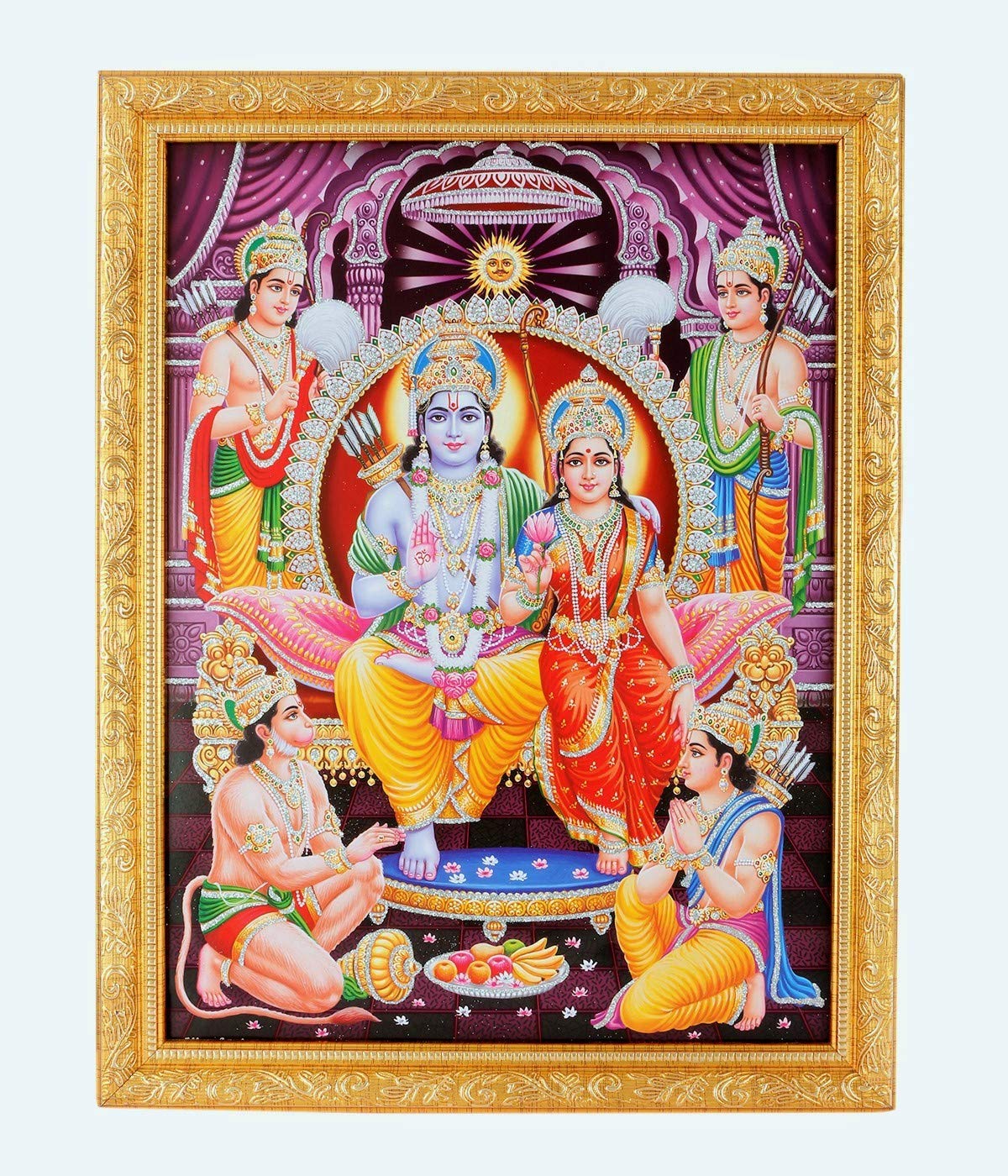 Cadre de Ram Darbar photo décoration murale religieuse or et argent 35x45