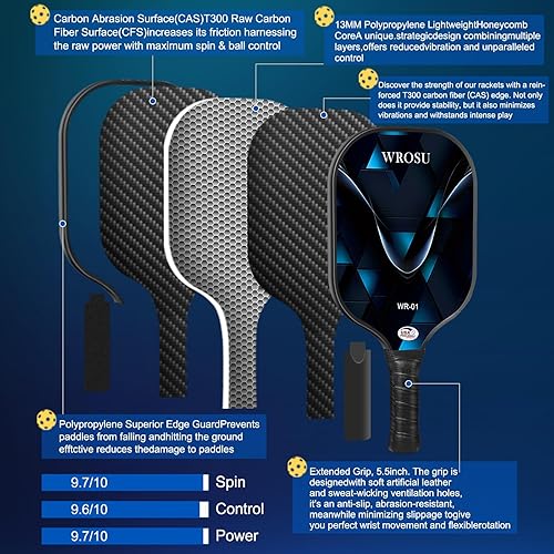 Miniatura 4 de Carbon Fiber Pickleball Paddles Set of 4 or 2 Rackets,USAPA Approved Pickleballs Equipment with Balls,Bag,Accessories,Carbon Fiber T300 Lightweight