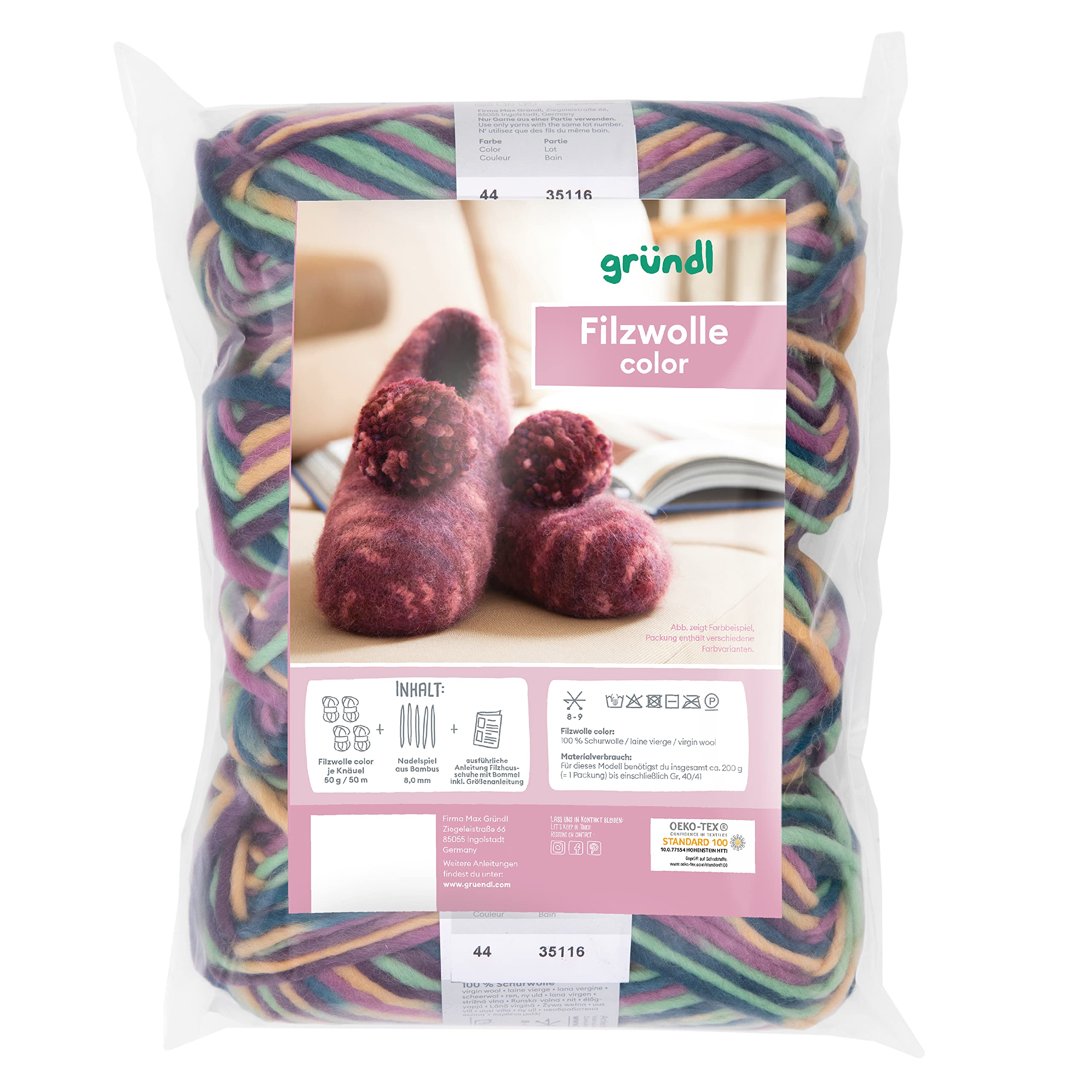 Set Lana Di Feltro Gründl Colorato - 4 X 50 G, Ago 8-9, Istruzioni Per