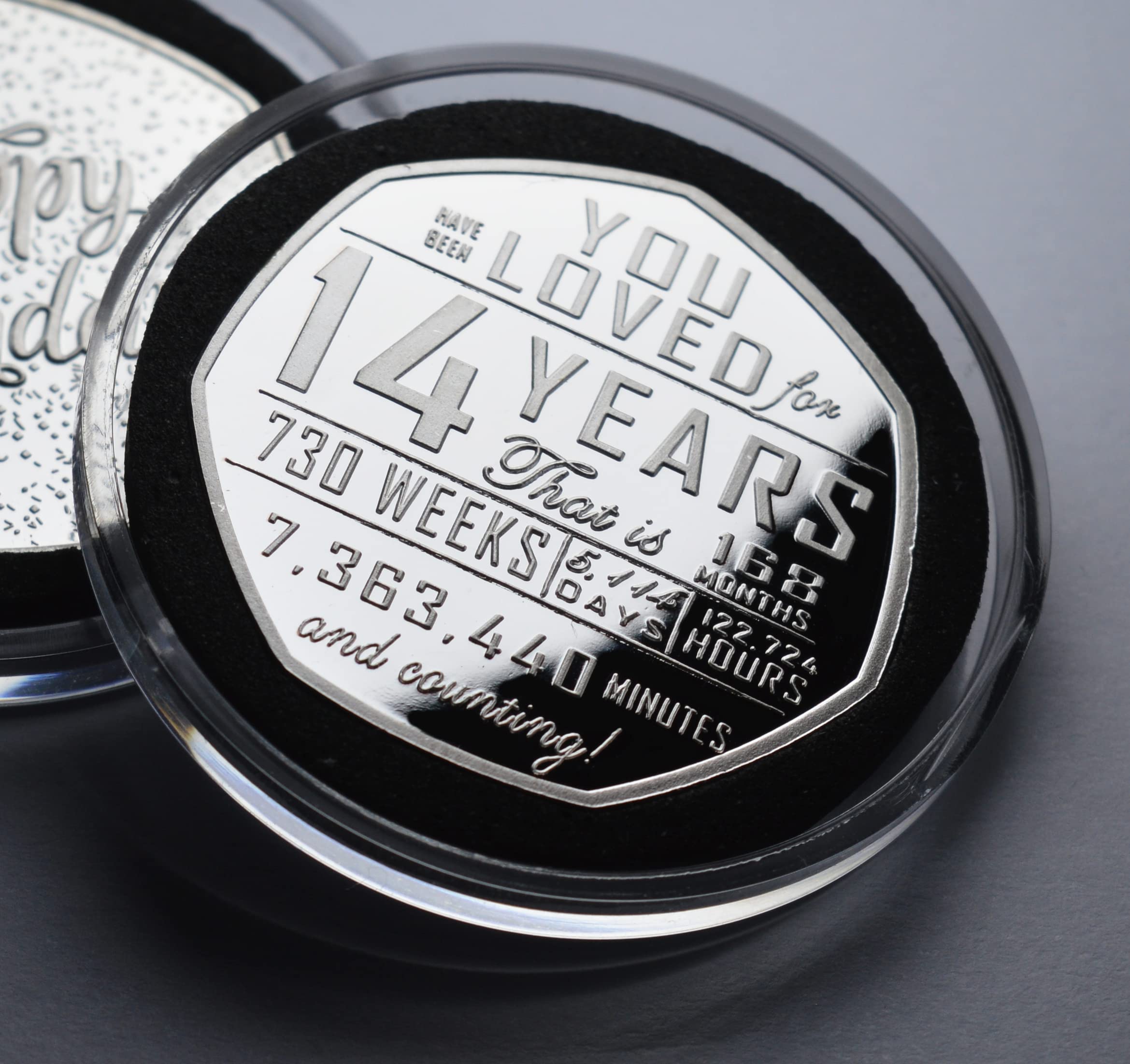 14th Birthday Silver Commemorative in Capsule. 14 Years 'And Counting' Gift/Present Congratulations/Party/Ideas Celebrating 14 Fourteen
