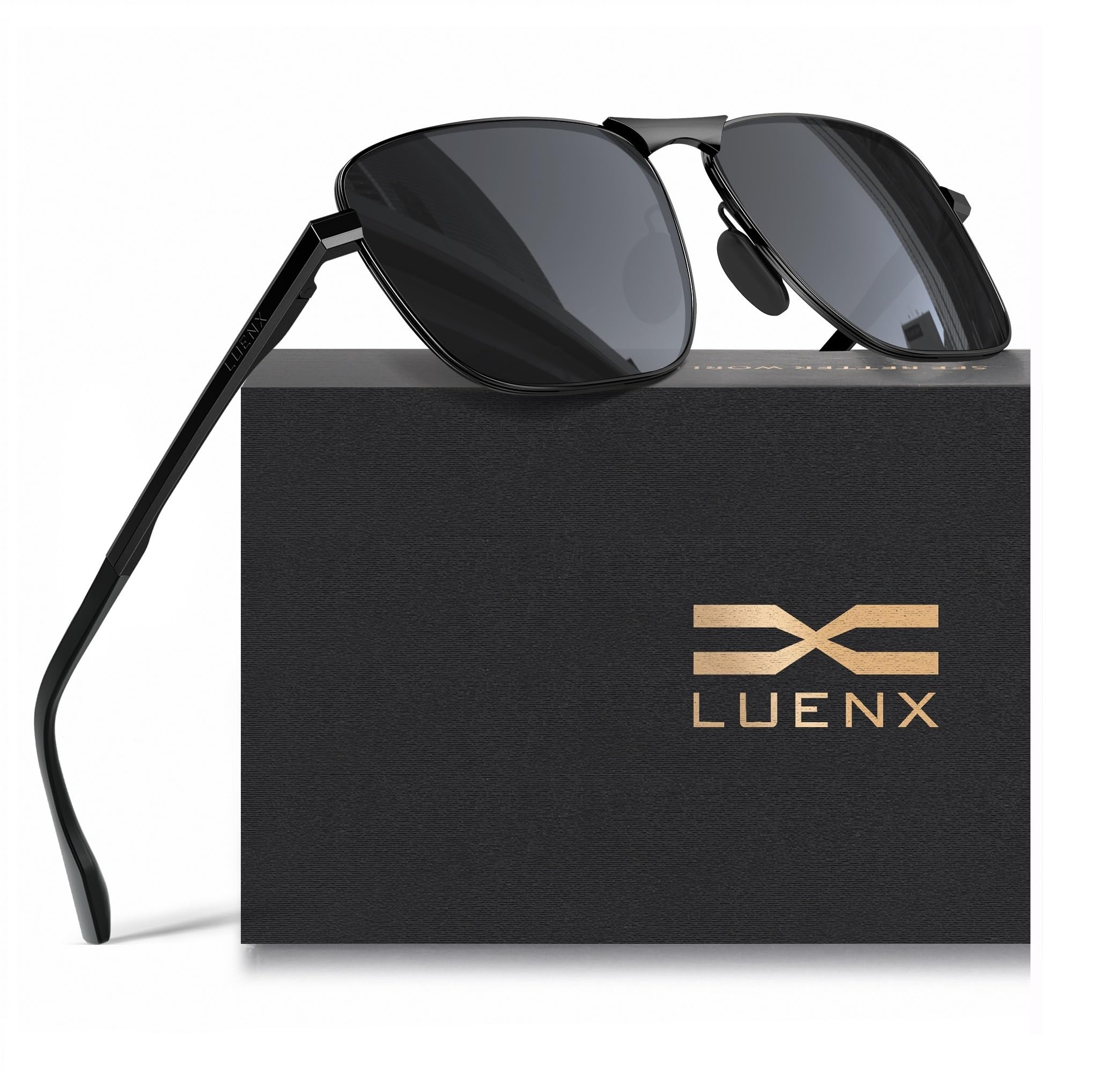 LUENXRectangular Polarized Aviator Sunglasses for Men Retro Pilot Shades Driving UV400 Protection