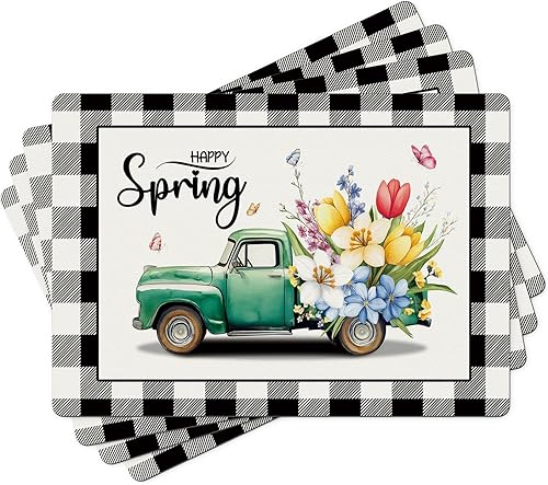 Manteles individuales lavables con diseño floral de primavera, de piel sintética, resistentes al calor, impermeables, lavables, reutilizables, para