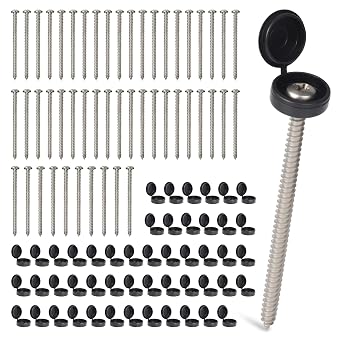 50 Set 3inch Shutter Screws and Caps, #10 Wood Screws with Caps Shutter Fasteners High Hardness Pan Head Phillips Screws for Outside Inside Wooden Windows Railings Bookcase Furniture, Black