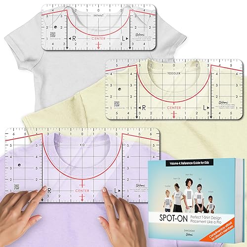 Guía de alineación de vinilo para regla de camisetas (3 tamaños para niños) Herramienta de medición de camisetas, guía de colocación central para