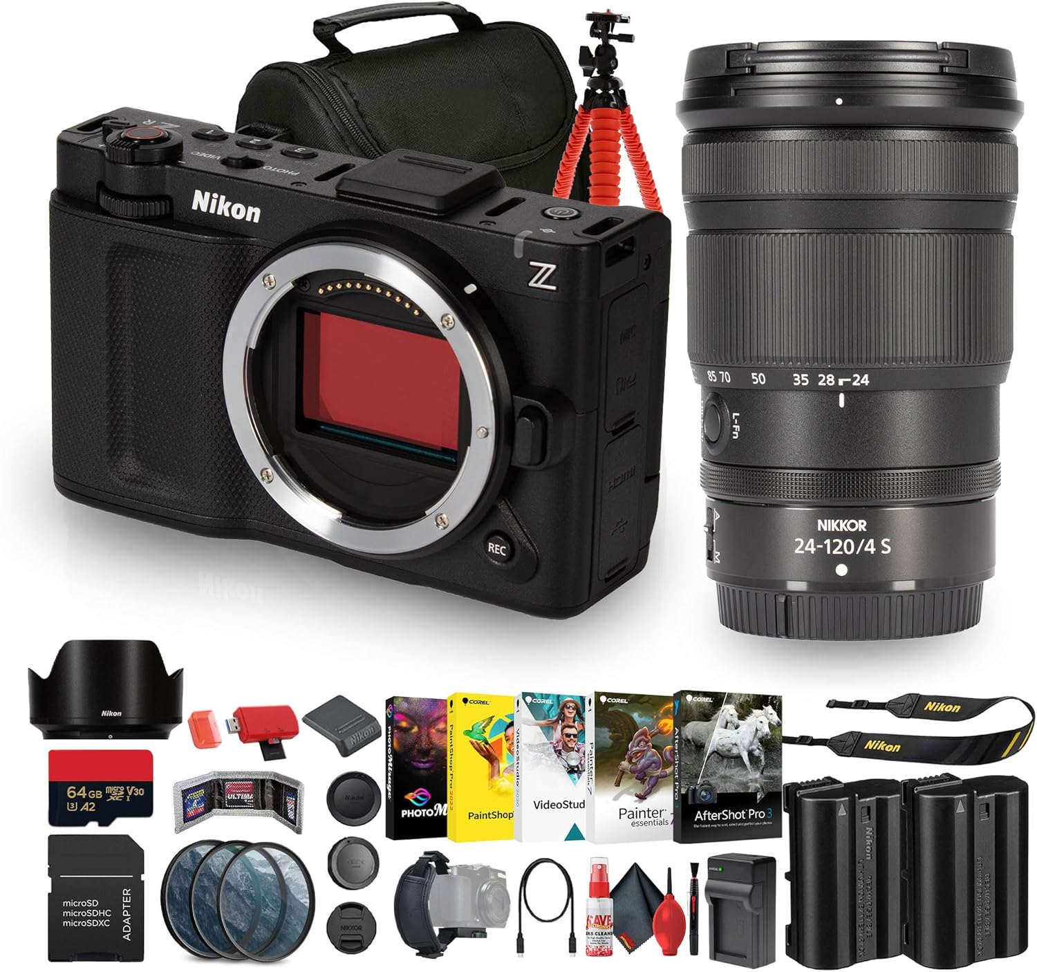 Nikon ZR 6K Full-Frame Cinema Camera | 6K60 RAW, 15+ Stops DR, 7.5-Stop IBIS, Dual-Base ISO & Advanced AF | for Film & Creative Production + NIKKOR Z 24-120mm f/4 S Lens + 64GB Card + More