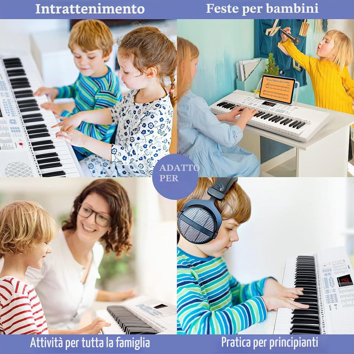 Vangoa tastiera pianola 61 mini tasti luminosi Tastiera per pianoforte elettronico con microfono, 3 modalità di insegnamento, 350 toni, 350 ritmi, 30 demo, bianco