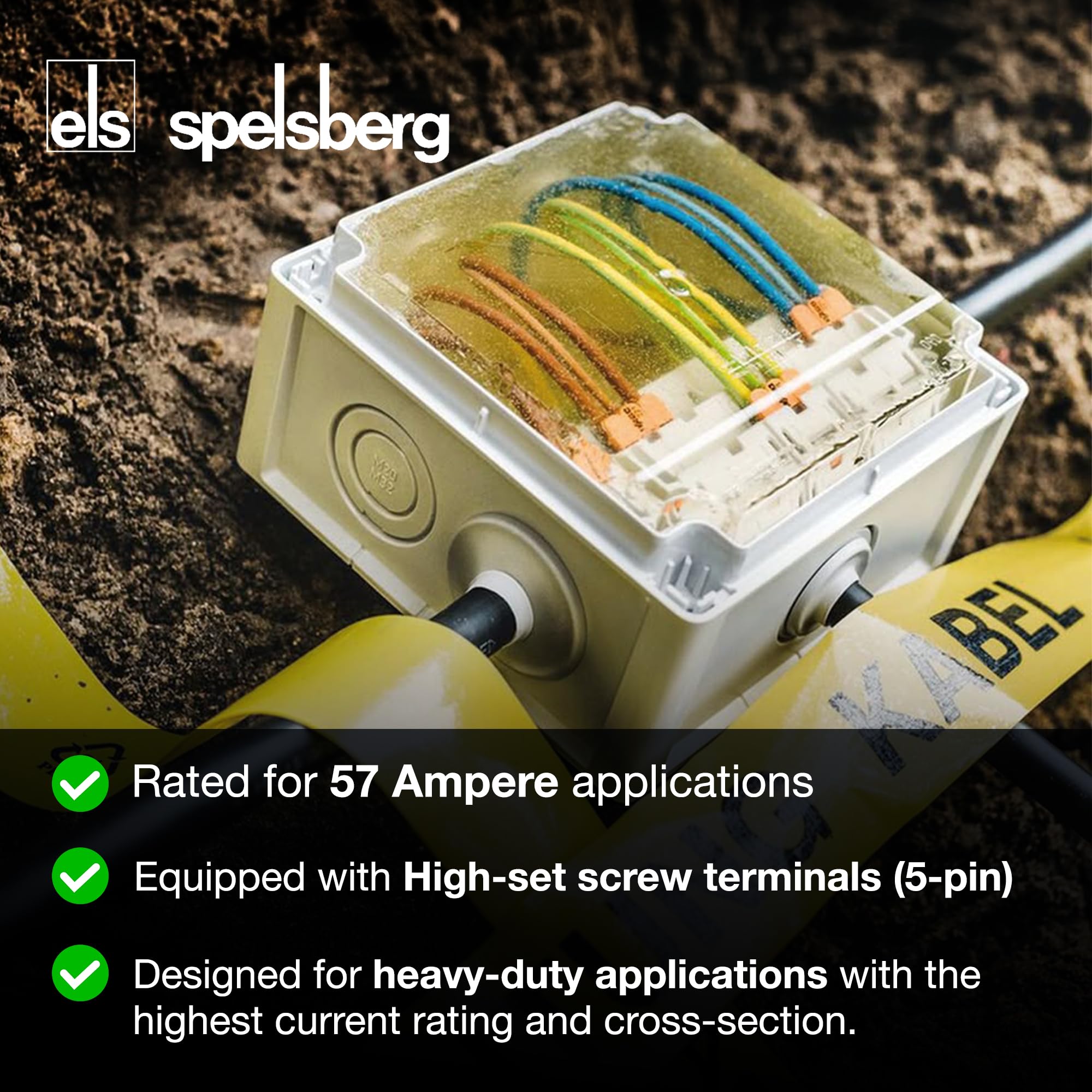 SPELSBERG Abox Pro XT-10² - Scatola di giunzione IP68 con resina colata e connettori per cavi, accessori per recinzione elettrica con terminali rialzati e a vite, nominale 690 V, per uso industriale