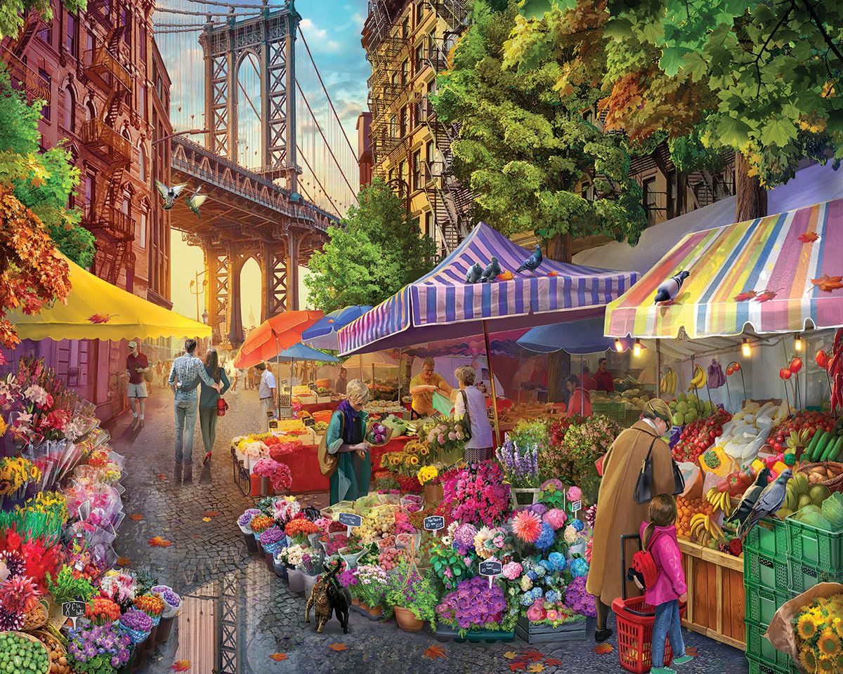 White Mountain Puzzles - Flower Market - 1000 Piece Jigsaw Puzzle for Adults