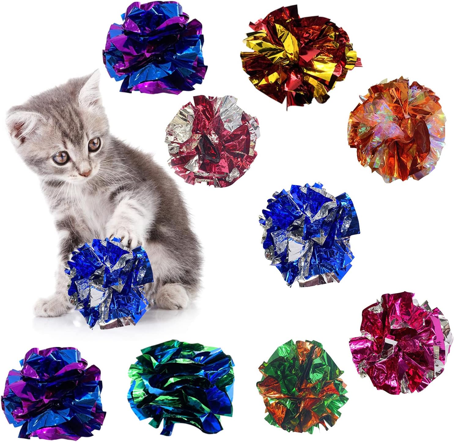 WANBAO 10 Pcs 2.36 Inch Crinkle Balls Cat Toys Mylar Crinkle Balls for Kittens Exercise and Multiple Cats Play