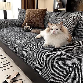Soft Chenille Sofa Couch Cover Solid Color Striped Weave Textured Sectional Couch Covers Washable Anti-Slip Sofa Slipcover for Dogs Pet, Modern Jacquard FSize70x70cm28x28in,ColorBlack